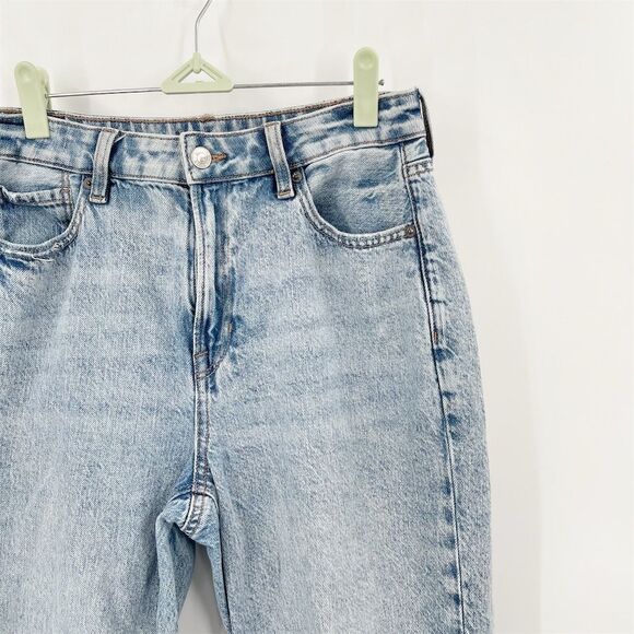 American Eagle Mom Straight Jean Size 10  Blue Light Wash Ripped Rigid Cotton - Picture 2 of 13